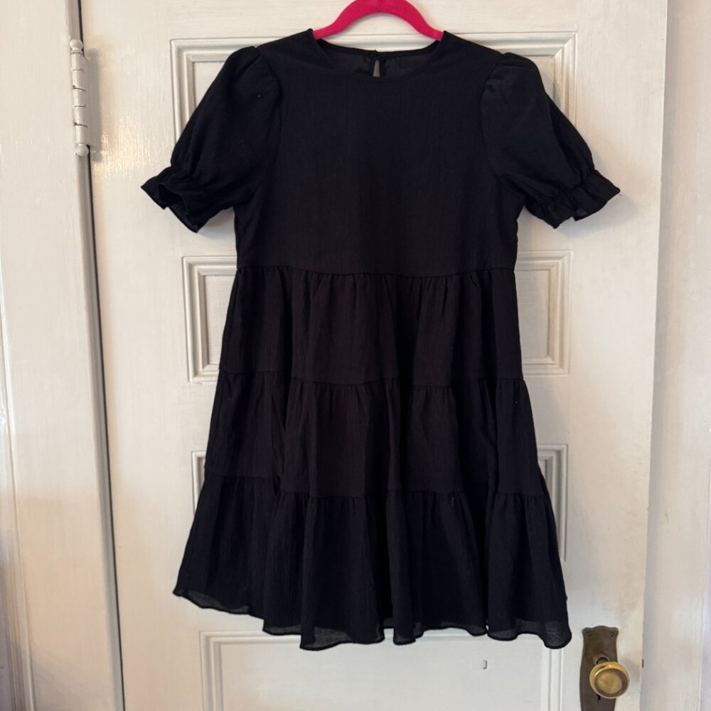 Lulu's Black Puff Sleeve Tiered Mini Dress - Picture 4 of 11
